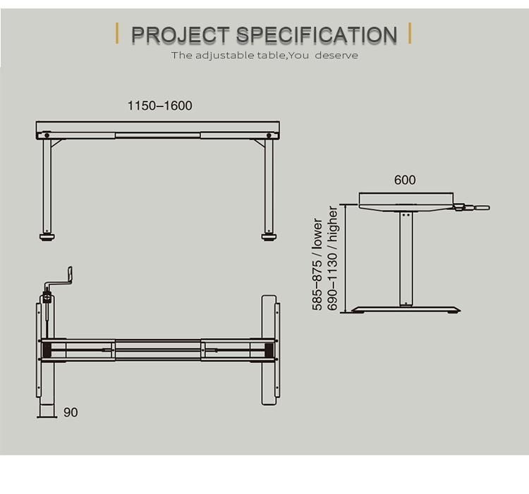 Ergonomic Height Adjustable Sit Standing Manual Adjustable Desk