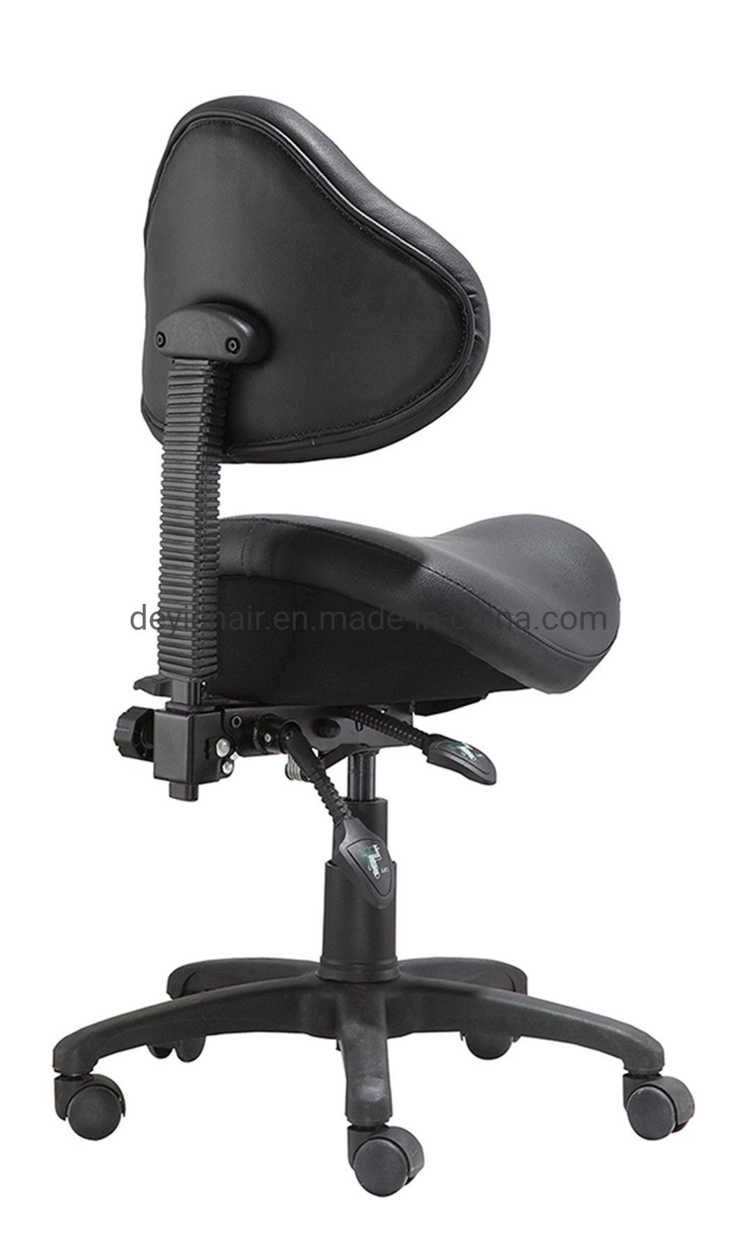 3 Lever Light Duty Mechanism Nylon Base and Nylon Caster Black PU with Backrest Saddle Chair