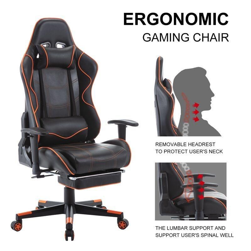 High Back Adjustable Upholstery PC Computer Gaming Chair with Footrest