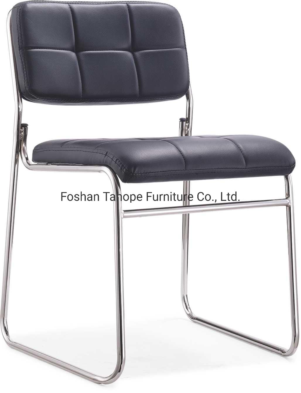 Stackable Fixed Black Training Room Upholstered Leather Chair with Iron Base