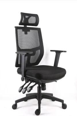3 Lever Heavy Duty Mechanism Nylon Base PU Castor Adjustable Arms with Headrest and Lumbar Support Class 4 Gas Lift Chair