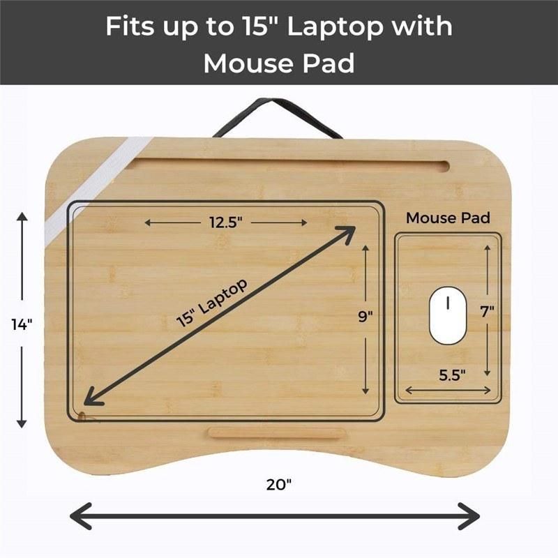 Small Bamboo Computer Desk Portable Laptop Stand with Pillow Cushion