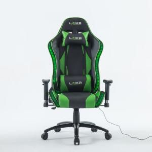 Adjustable Height Revolving Green Gamer Ergonomic LED RGB Gaming Chair with LED RGB Lights