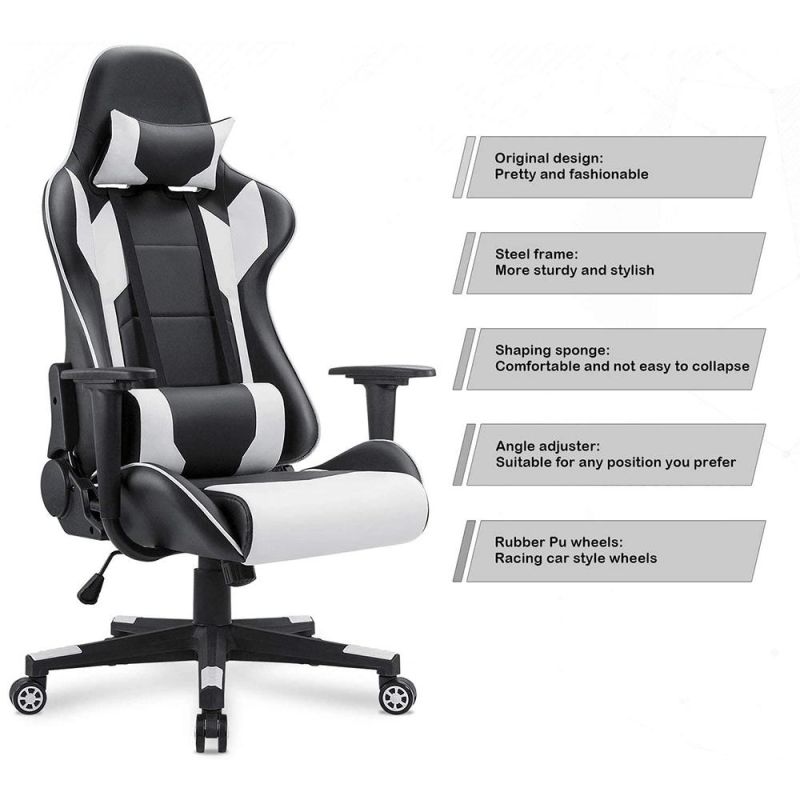 Pink White 360 Degree Swiivel Recline Computer Office Gaming Chair