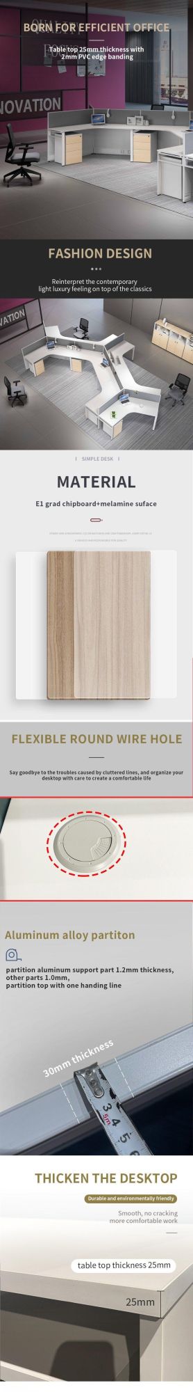 Wood Wholesale Aluminum Profile Modular Modern Style Office Cubicle