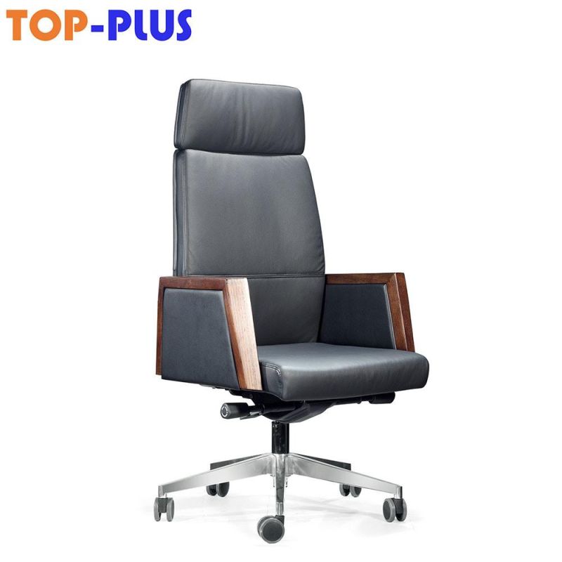 Cream-Colored Classic PU Synthetic Leather Boss Executive Office Wooden Chair