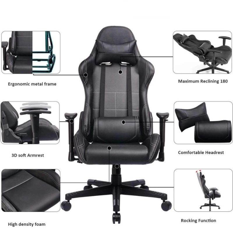 Black Green Linkage Armrest Revolving Gaming Chair with Footrest