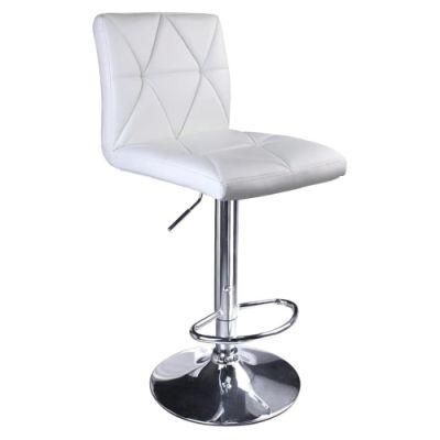 White PVC Leather Swivel Bar Chair with Silver Steel Base