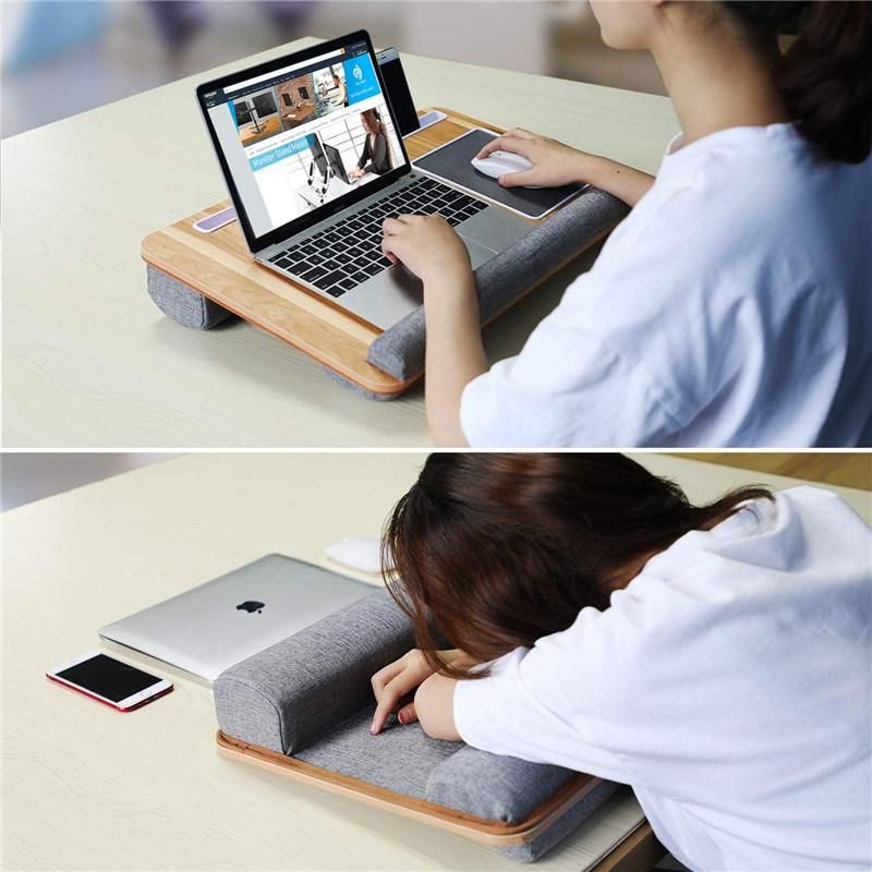 Multifunctional Laptop Desk with Soft Cushion Bamboo Surface Laptop Stand