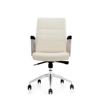 Modern Furniture Manager Executive Swivel Boss Leather Office Chair with MID Back for Office Building, Meeting Room, White