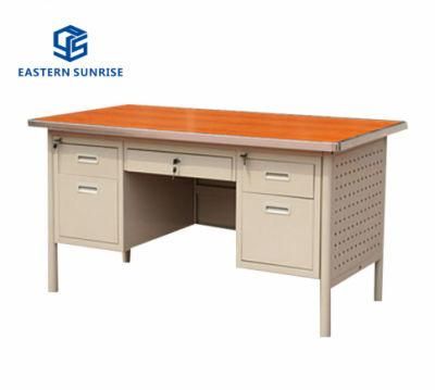 Factory Price 5 Drawer Steel-Wood Office Table Desk