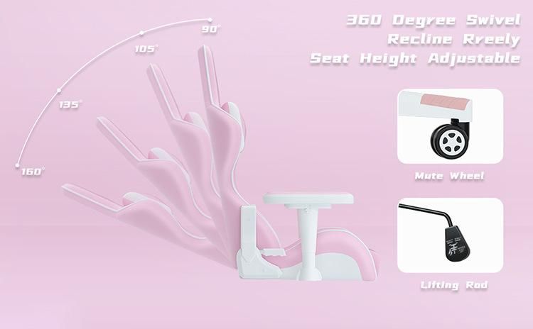 Pink White Cute Woman Popular Custom Ergonomic Game Chair