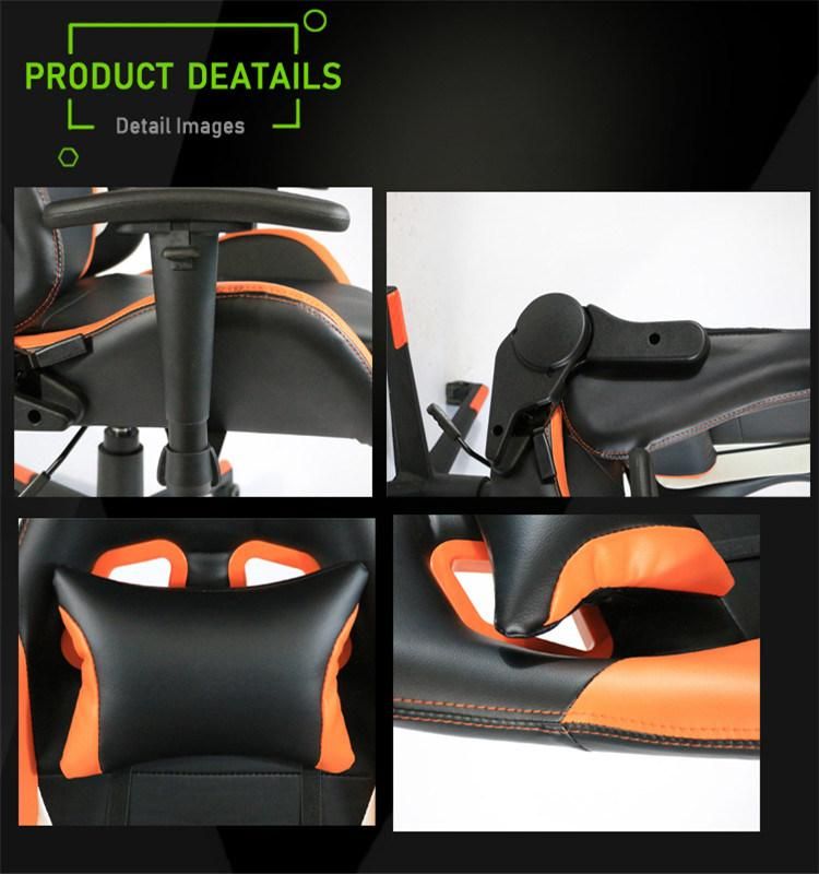 (PETUNIA) Custom Height Adjustable Swivel PU Leather Office Racing Gaming Chair, Black, White and Orange