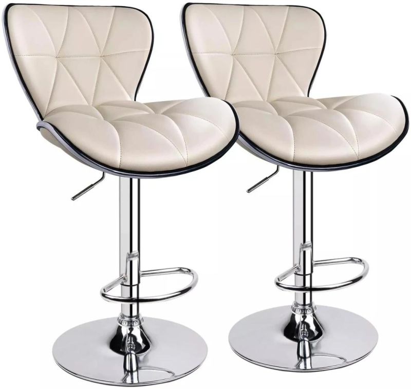 PU Leather Adjustable Height Bar Stool with Round Silver Base