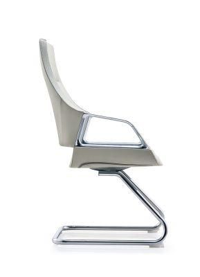 Chromed Finished Frame Fixed Metal Arms White PU Upholstery for Seat and Back Meeting Chair