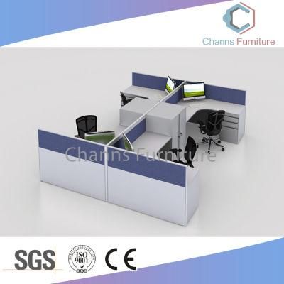 Modern Four Seats Office Cubicle with File Cabinet and L Shape Table (CAS-W31406)