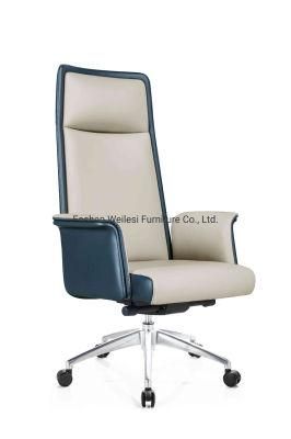 Sychronize Mechanism Aluminum Base PU Castor PU/Leather Upholstery for Seat and Back High Back Style Chair