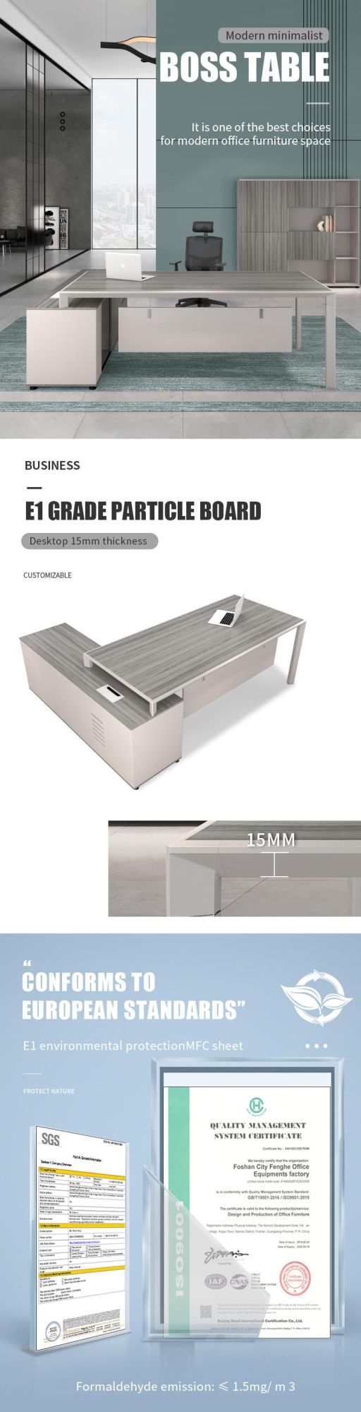 Luxury Modern Wooden Panel L Shape Boss Office Table Office Furniture Executive Desk