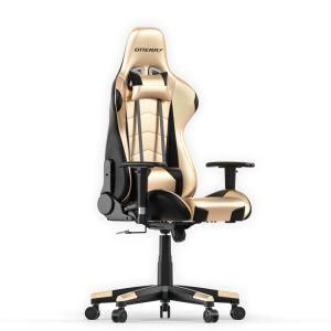 Oneray Black Gold PU Leather Swivel with Stable Base Fashion 360 Turn Around Gaming Chair for Office Chair