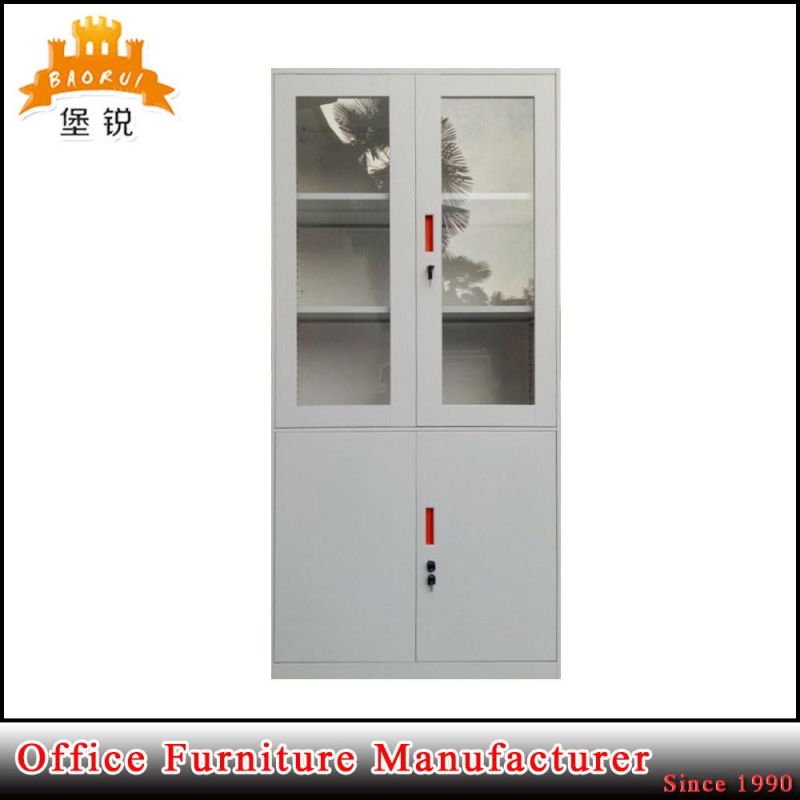White Steel Glass Door Two Section Metal Storage Cabinet