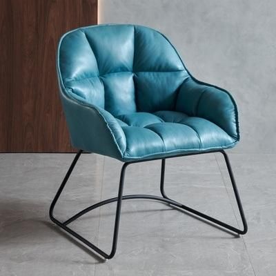 Blue Leather Small Lounge Chair Accent Leisure Chair with Metal Feet