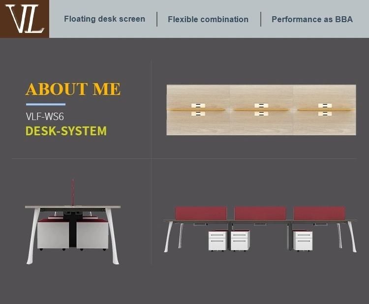 Office Furniture Metal Frame Double Sided Outlet 6 Person MDF Office Partition Wood Office Workstation