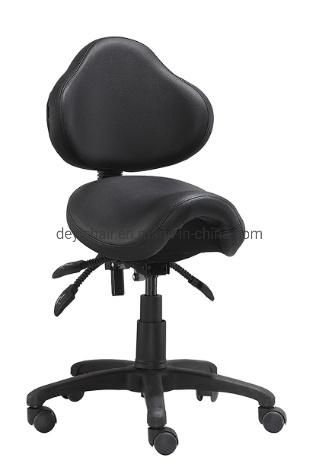 Three Lever Function Mechanism Black PU Seat and Back Nylon Base with Caster Saddle Indulstrial Saddle Chair