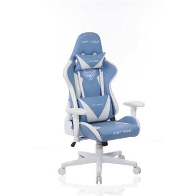 Sports Racer Gaming Chair with Light Blue&White Upholstery