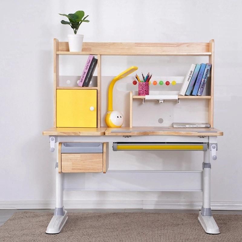 Rubber Wood High Bookshelf Study Desk and Chair Combination