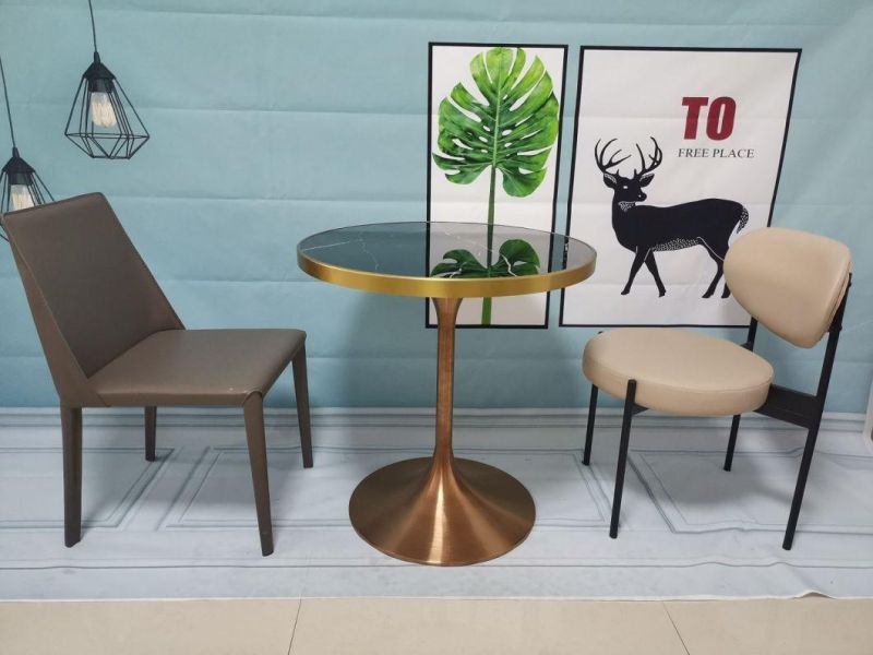Round Metal Legs Modern Design Marble Top End Coffee Table