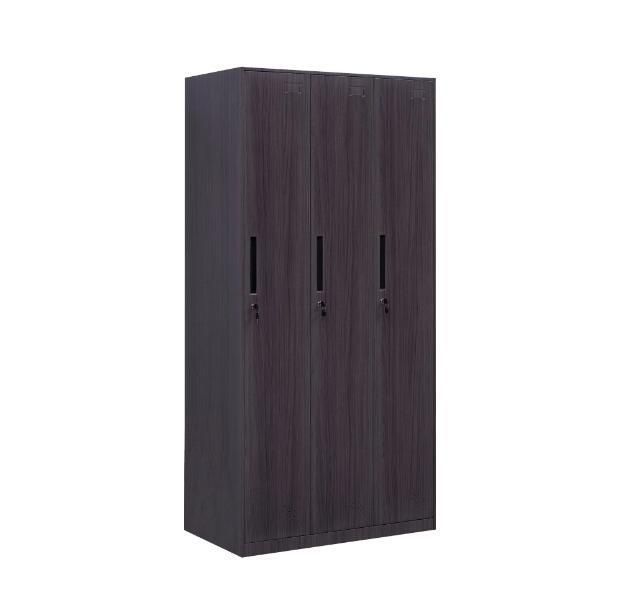 3 Door Wood Grain Locker Metal Storage Locker Hanging Clothes Storage Wardrobe