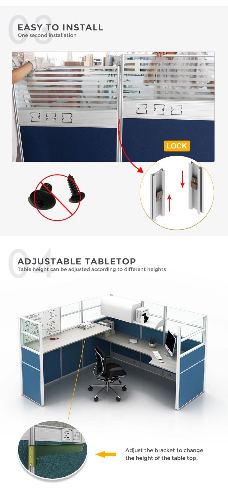 Modern Office Workstation Computer Desk Workstation Stanadard Size Office Cubicle