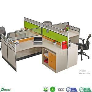 MFC Melamine Open 4 Person Office Cubicle Glass Partition Staff Workstation (AP15206-4)