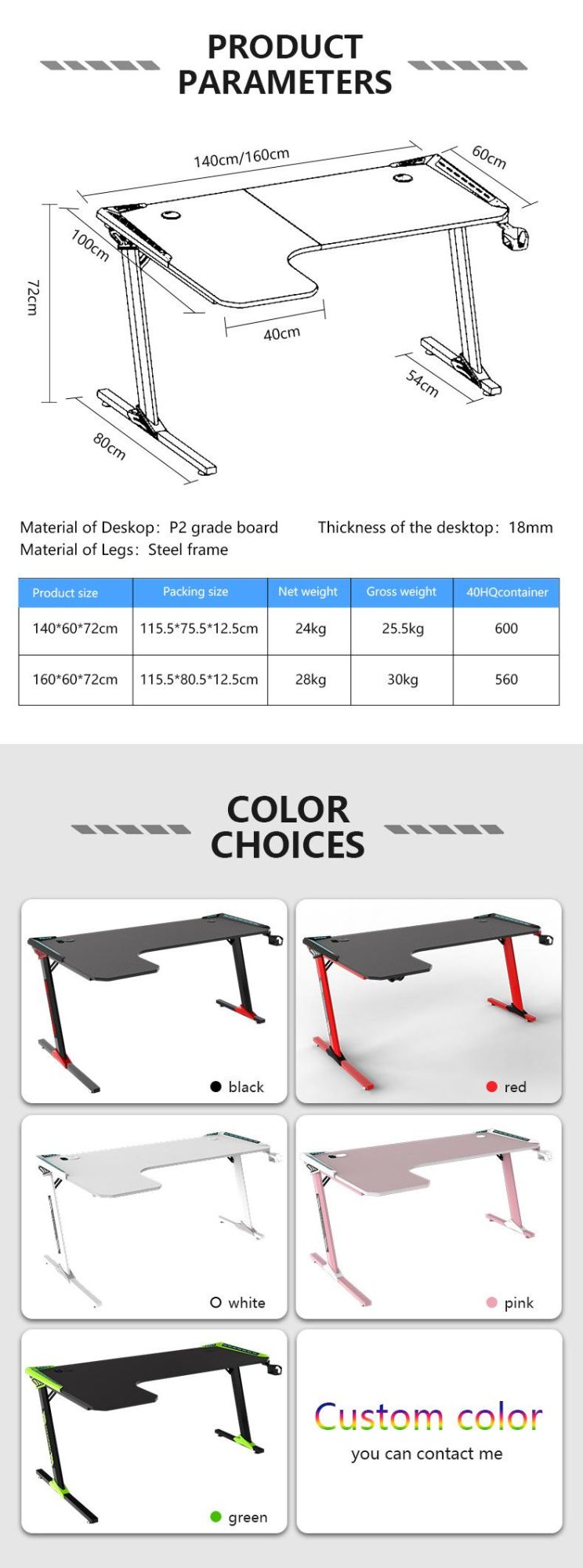 Aor Esports Customizes Furniture Bedroom Student Dormitory Desktop RGB LED Light Laptop Study Computer Table Gamer Competitive Chair Gaming Desk for Home Office