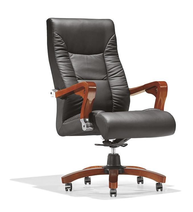 Classic Wooden PU/Leather Executive Swivel Office Chair Work for Manager