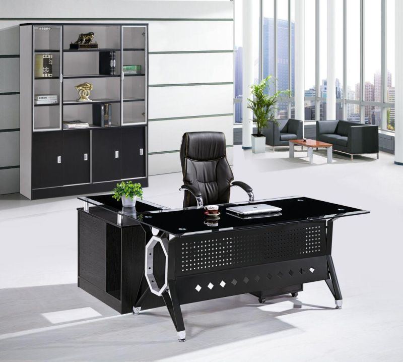 Hot Sale Durable Executive L Shape Design Toughened Glass Office Table