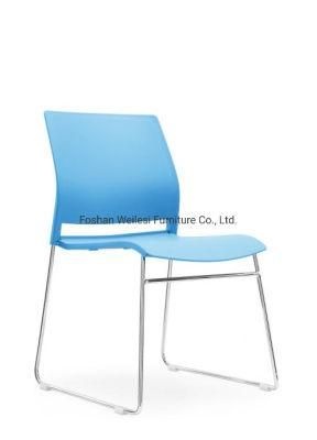 Blue Color Plastic Shell for Seat and Back with Chromed Finished Steel Sled Base Stacking Training Chair