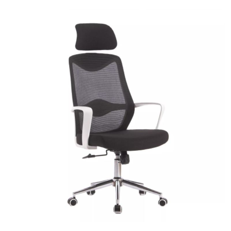High Back Ergonomic Chromed Metal Base Office Chair with Headrest