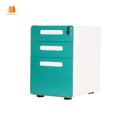 Round Edge 3 Drawer Mobile Pedestal Steel File Cabinet