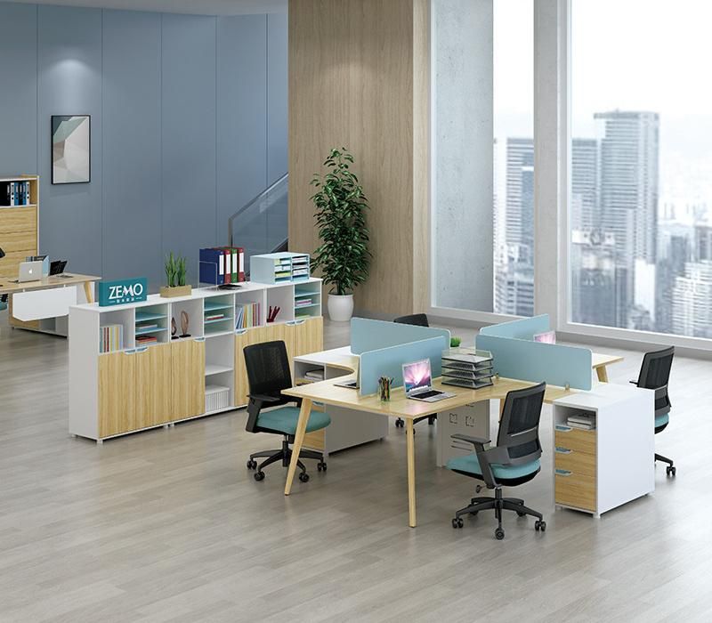 Modern Design Finnish Elm Office Staff Work Station Computer Table 4 Person Workstation