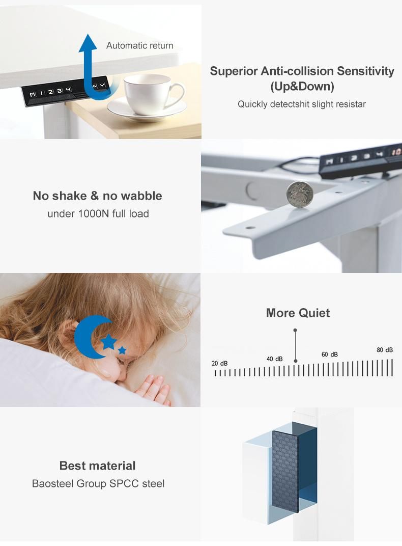 Electric Motors Adjustable Desk Sit to Stand up Office 3 Segments Lifting Column Standing Desk
