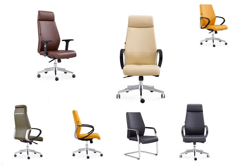 High Back Lumbar Supported Brown PU Genuine Leather Factory Directly Office Furniture Chair