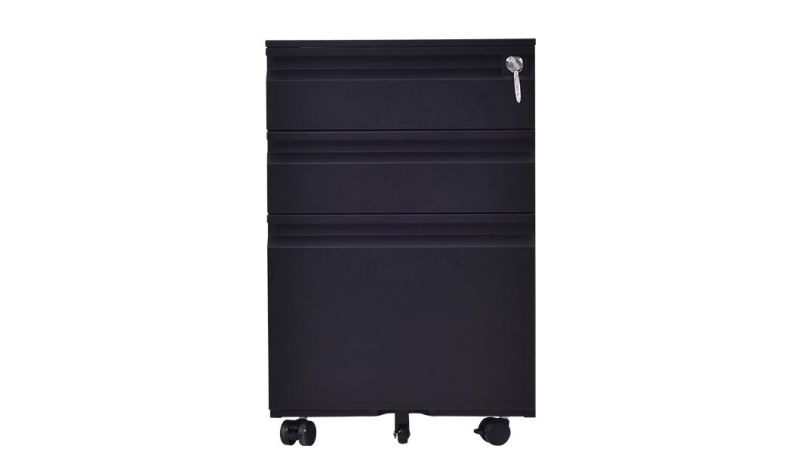 G Handle Mobile File Cabinet on Wheels with Lock Black