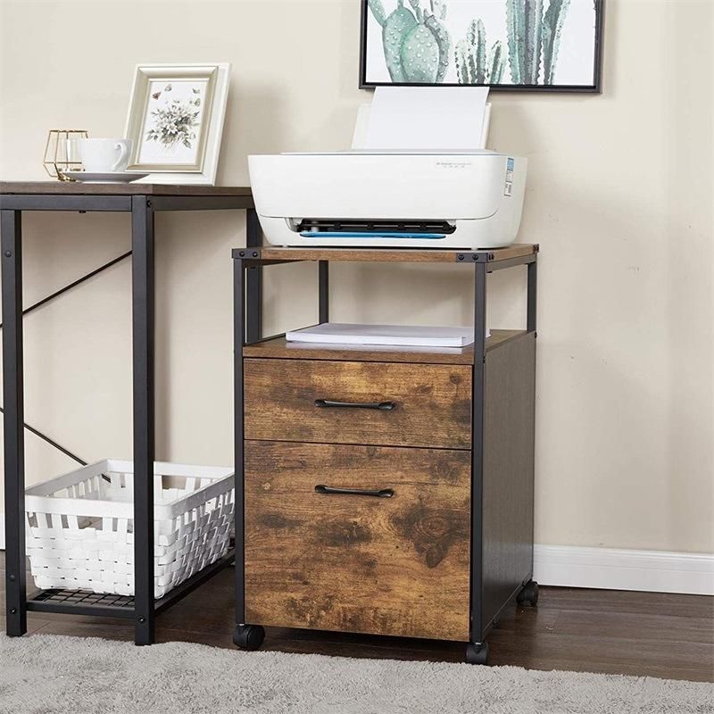 Mobile File Cabinet Rolling Filing Cabinet on Wheels Wood Office Cabinet for Home Office 2 Drawer Printer Stand with Open Shelf