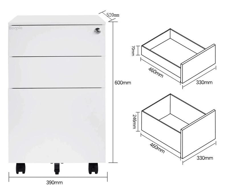 Mobile File Cabinet 3 Drawer Mobile Pedestal Metal Cabinet