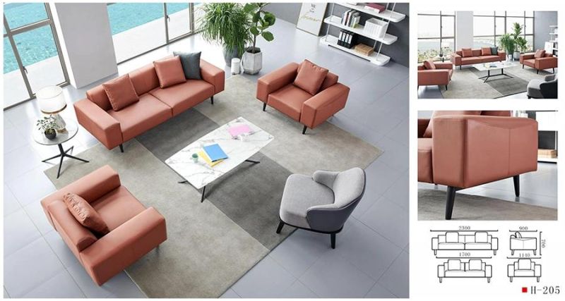 Modern Luxury Metal Frame Armrest Design Stainless Steel Italy Leather Office Sofa Set