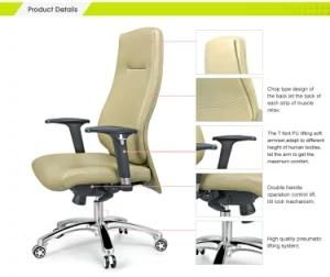 PU Lifting Soft Armrest Bench PVC Cove Injection Foam Swivel Director Chair with Aluminum Rotary Base Leg