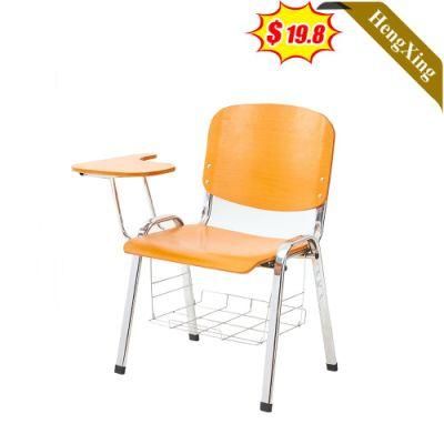 Cheap Price School Furniture Classroom Meeting Room Wooden Student Chairs Stainless Steel Training Chair with Writing Tablet and Book Shelf