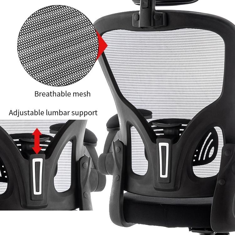 Factory Price Sales Ergonomic Desk Chair Computer Mesh Chair with Lumbar Support and Flip-up Arms