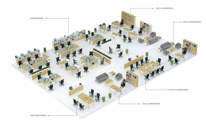 Modern Design Finnish Elm Office Staff Work Station Computer Table 4 Person Workstation